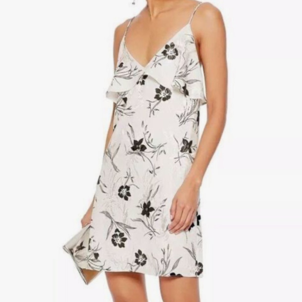 Alice‎ + Olivia Bess Floral Jacquard Ruffle Slip Mini Dress Womens Medium V Neck